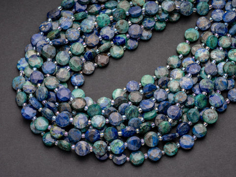 Natural Chrysocolla Lapis Star Cut Disc Beads, 10mm disc, Natural Chrysocolla Lapis beads, Chrysocolla Lapis Stone, Full Strand, DS013