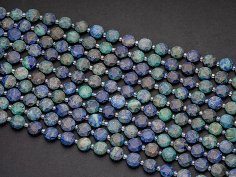 Natural Chrysocolla Lapis Star Cut Disc Beads, 10mm disc, Natural Chrysocolla Lapis beads, Chrysocolla Lapis Stone, Full Strand, DS013