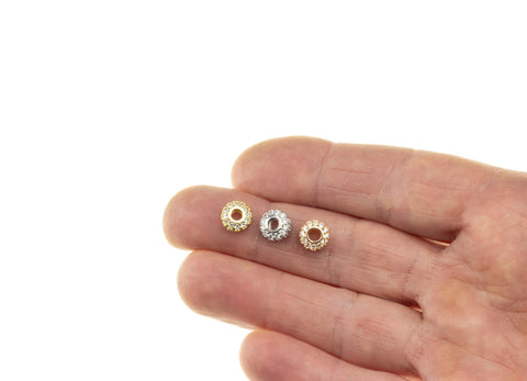 Donut Rondelle Round Tire CZ Spacer In Gold Silver & Rose Gold,Tire Spacer With CZ,Large Hole Spacer Bead For Bracelet Or Necklace ,SPG042