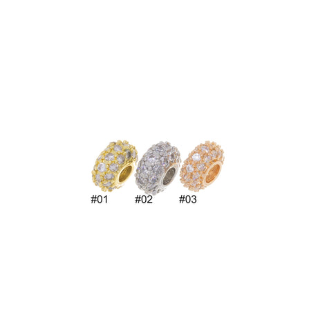 Donut Rondelle Round Tire CZ Spacer In Gold Silver & Rose Gold,Tire Spacer With CZ,Large Hole Spacer Bead For Bracelet Or Necklace ,SPG042