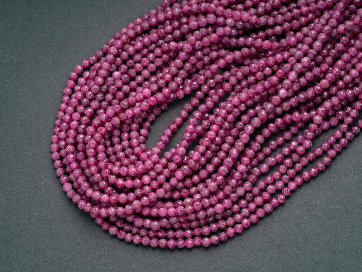 Natural 3mm faceted Natural Ruby, AAA quality Natural Ruby beads, Full strand, 15.5 inches, FR037