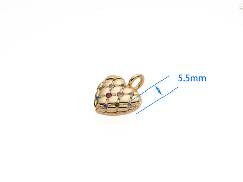 Beautiful Gold Rainbow cz Cross Checkered Pattern Heart Pendant, 14.5mm, cross checkered heart style pendant, heart rainbow pendant, CPG2095