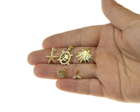 Gold Sea Shell Charm,Sealife Gold Charms,Clam Shell Charm,Whale Tale Charm,Sea Turtle Charm,Starfish Gold Charm,CPG1210-2172-2178-2187-2193