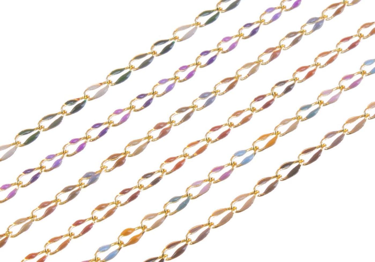 Gold Multi Color Enamel Link Chain For Jewelry Making,Colorful Enamel Oval Chain, CHG1037-02