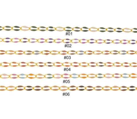 Gold Multi Color Enamel Link Chain For Jewelry Making,Colorful Enamel Oval Chain, CHG1037-02