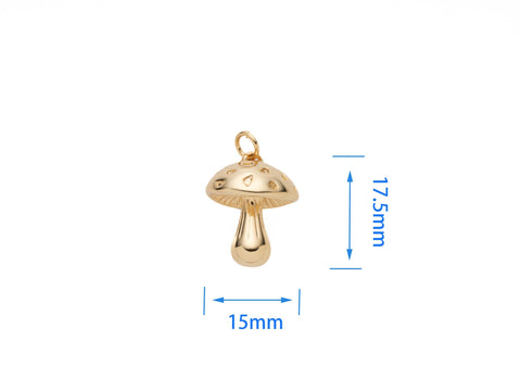 Gold 3D Mushroom Pendant, 17.5x15mm, Magic Mushroom, Gold Mushroom Charm, Mushroom Jewelry, CPG2109