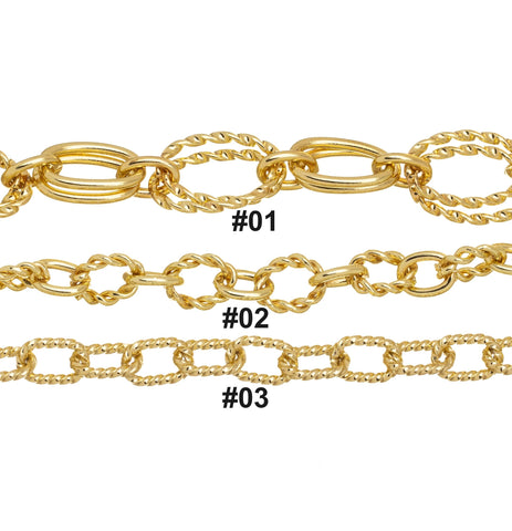 Twisted Rope Oval Gold Chain For Jewelry Making,Gold Chain For Minimalist Jewelry,Rolo Link Gold Chain,  CHG046,CHG047,CHG048