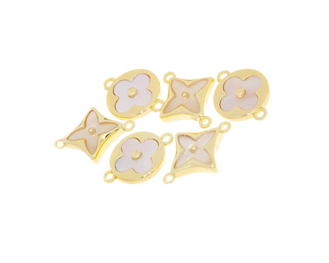 Gold 4 Leaf Flower Connector Charm,Shamrock MOP Four Leaf Connector Charm,Mother Of Pearl Flower Charm,CNG078-CNG079