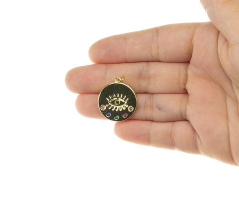 Gold Rainbow Evil Eye Amulet Pendant,Amulet Evil Eye Charm,Gold Evil Eye Charm,Turkish Nazar Evil Eye Gold Charm,CPG757