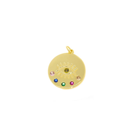 Gold Rainbow Evil Eye Amulet Pendant,Amulet Evil Eye Charm,Gold Evil Eye Charm,Turkish Nazar Evil Eye Gold Charm,CPG757