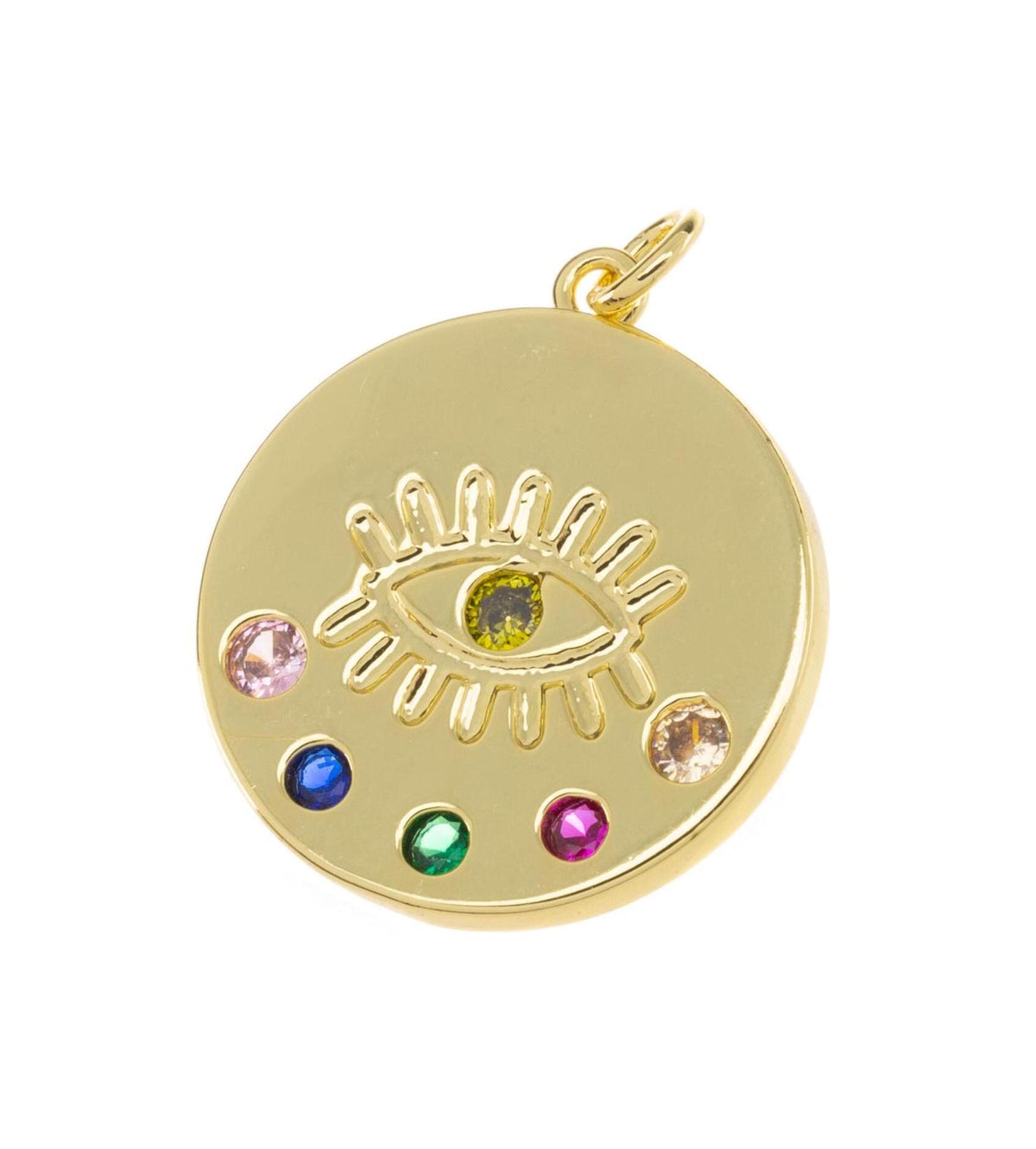 Gold Rainbow Evil Eye Amulet Pendant,Amulet Evil Eye Charm,Gold Evil Eye Charm,Turkish Nazar Evil Eye Gold Charm,CPG757