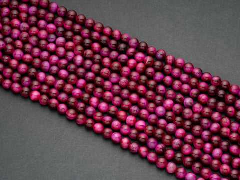 Fushia Pink Tiger eye Round Beads, 6mm, 8mm, 10mm, full strand, Protection, Courage and Strength 6R018, 8R23, 10R16