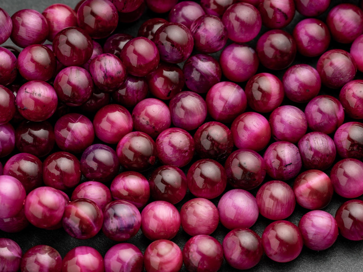 Fushia Pink Tiger eye Round Beads, 6mm, 8mm, 10mm, full strand, Protection, Courage and Strength 6R018, 8R23, 10R16