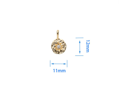 Gold Sun Medallion, Dainty Gold Flower Charm, CZ Starburst Medallion, CZ Gold Sun Pendant, CZ Gold Sun Medallion for Necklace, CPG2084