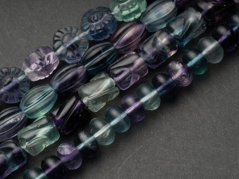 Natural Rainbow Fluorite Beads, 3 Styles Available: #001 Grooved Barrel, #002 Roundelle #003 Grooved Drum #004 Flower, FL001-004
