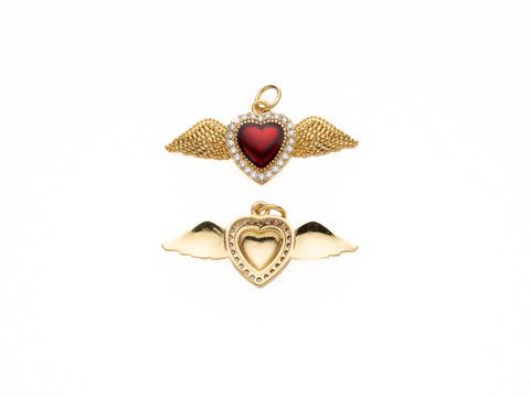 Wings Heart Pendant, MicroPave CZ Heart Necklace, Heart-Shaped Charm, DIY Jewelry Making Supplies, CPG2018