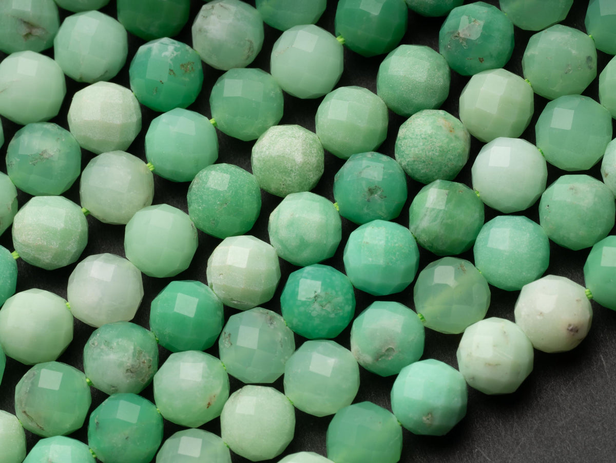 Natural Green Chrysoprase Faceted 8mm 4mm 3mm Round Beads 15.5" Strand