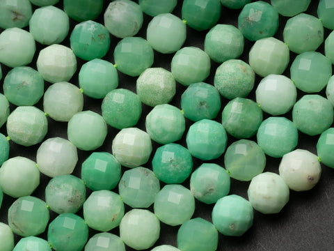 Natural Green Chrysoprase Faceted 8mm 4mm 3mm Round Beads 15.5" Strand