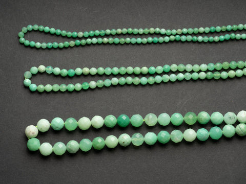 Natural Green Chrysoprase Faceted 8mm 4mm 3mm Round Beads 15.5" Strand