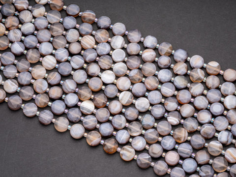 Stunning Grey Banded Agate Star Cut Disc Beads, 10mm disc, Natural Grey Banded Agate beads, black tourmaline Stone, Full Strand, DS008