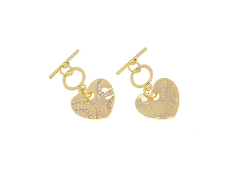 Heart Toggle Gold CZ Clasp,Two Piece Gold Heart Toggle Clasp,Gold Pave CZ Toggle Clasp,CLG144