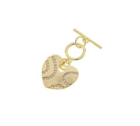 Heart Toggle Gold CZ Clasp,Two Piece Gold Heart Toggle Clasp,Gold Pave CZ Toggle Clasp,CLG144