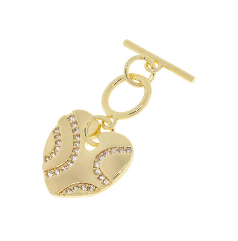 Heart Toggle Gold CZ Clasp,Two Piece Gold Heart Toggle Clasp,Gold Pave CZ Toggle Clasp,CLG144