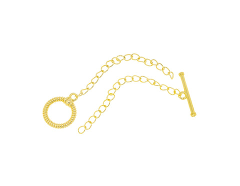 Ribbed Circle Toggle Gold Clasp With Extender Chain,Two Piece Gold Round Toggle Clasp,Toggle Clasp For Jewelry Making,CLG324