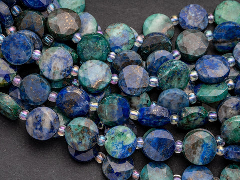 Natural Chrysocolla Lapis Star Cut Disc Beads, 10mm disc, Natural Chrysocolla Lapis beads, Chrysocolla Lapis Stone, Full Strand, DS013