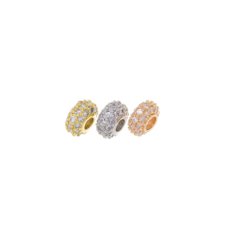Donut Rondelle Round Tire CZ Spacer In Gold Silver & Rose Gold,Tire Spacer With CZ,Large Hole Spacer Bead For Bracelet Or Necklace ,SPG042