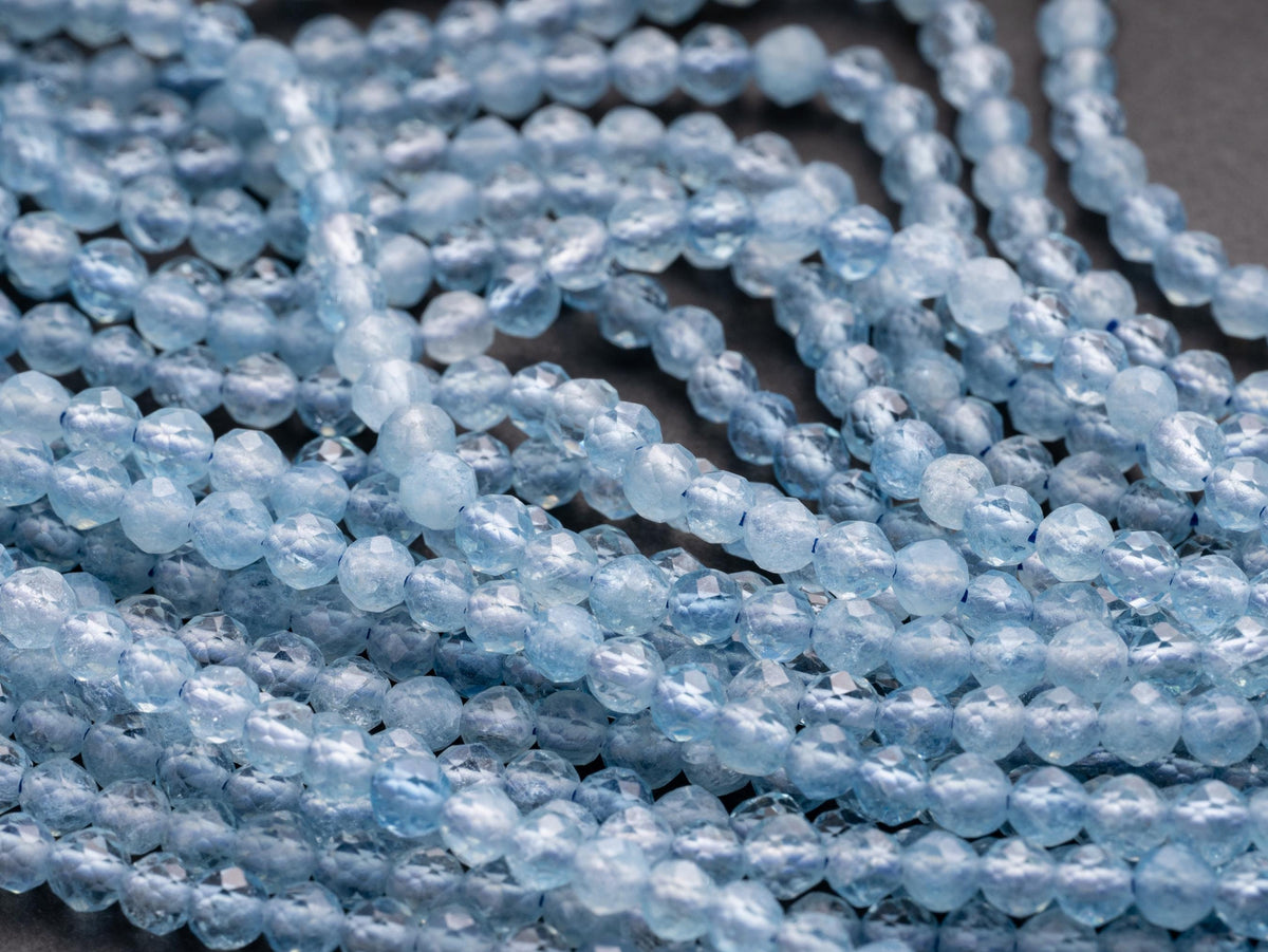 Natural 3mm faceted Natural Aquamarine, AAA quality Natural Aquamarine beads, Full strand, 15.5 inches, FR039