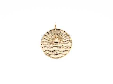 Gold Sun Ray Good Vibe Medallion Pendant, 21mm, Sunburst, Celestial, Bohemian charms Jewelry Inspired, Large Hole for Chains, CPG2091