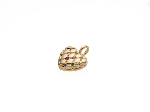 Beautiful Gold Rainbow cz Cross Checkered Pattern Heart Pendant, 14.5mm, cross checkered heart style pendant, heart rainbow pendant, CPG2095