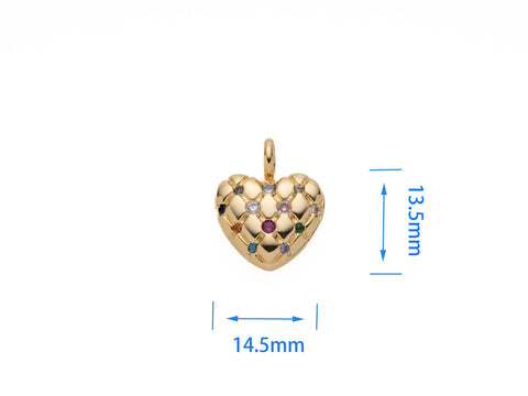 Beautiful Gold Rainbow cz Cross Checkered Pattern Heart Pendant, 14.5mm, cross checkered heart style pendant, heart rainbow pendant, CPG2095