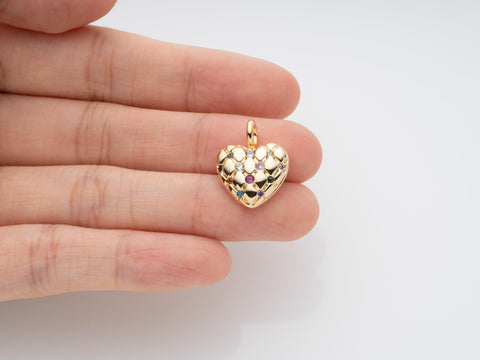Beautiful Gold Rainbow cz Cross Checkered Pattern Heart Pendant, 14.5mm, cross checkered heart style pendant, heart rainbow pendant, CPG2095