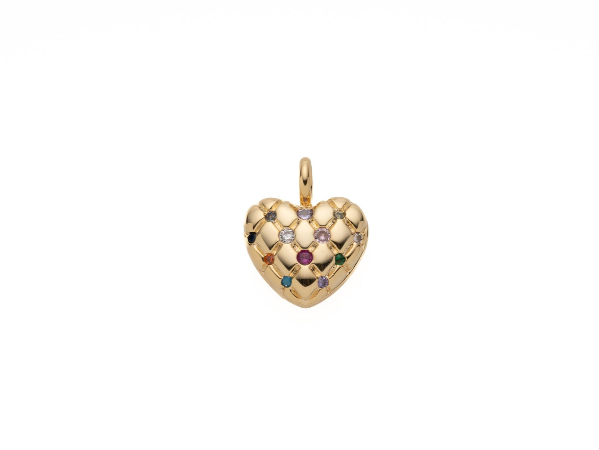Beautiful Gold Rainbow cz Cross Checkered Pattern Heart Pendant, 14.5mm, cross checkered heart style pendant, heart rainbow pendant, CPG2095