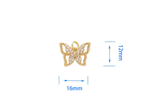 -18k Gold Butterfly Charm, CZ Micro Paved Butterfly Charm, Gold Mariposa, Sparkly Butterfly Charm or Pendant, CPG1085