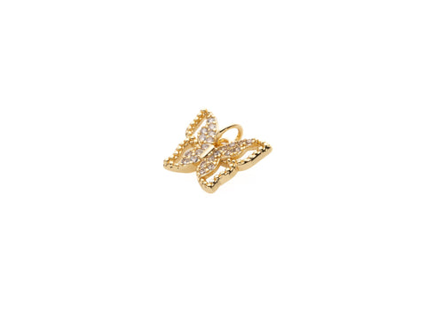 -18k Gold Butterfly Charm, CZ Micro Paved Butterfly Charm, Gold Mariposa, Sparkly Butterfly Charm or Pendant, CPG1085