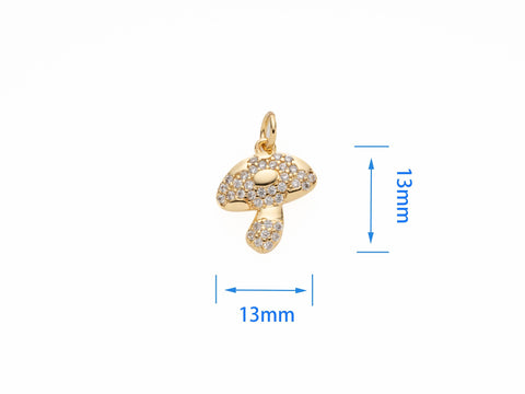 -18k Gold Micro Pave Mushroom Charm, Gold Charm With CZ, Charm For Necklace or Bracelet Making  CPG1091