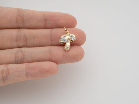 -18k Gold Micro Pave Mushroom Charm, Gold Charm With CZ, Charm For Necklace or Bracelet Making  CPG1091