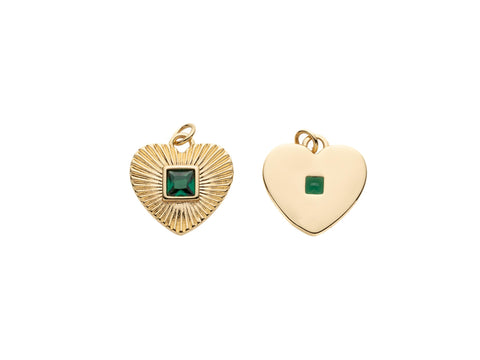 Micropave Green CZ Heart Pendant, 18K Gold Plated Heart Charm, Heart Pendant, Gift for Her, DIY Jewelry Making Accessory, CPG1092