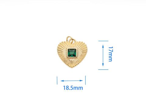 Micropave Green CZ Heart Pendant, 18K Gold Plated Heart Charm, Heart Pendant, Gift for Her, DIY Jewelry Making Accessory, CPG1092