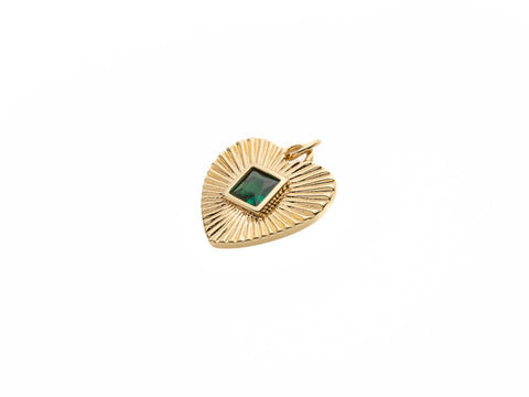 Micropave Green CZ Heart Pendant, 18K Gold Plated Heart Charm, Heart Pendant, Gift for Her, DIY Jewelry Making Accessory, CPG1092