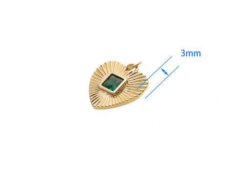 Micropave Green CZ Heart Pendant, 18K Gold Plated Heart Charm, Heart Pendant, Gift for Her, DIY Jewelry Making Accessory, CPG1092