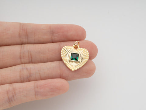 Micropave Green CZ Heart Pendant, 18K Gold Plated Heart Charm, Heart Pendant, Gift for Her, DIY Jewelry Making Accessory, CPG1092