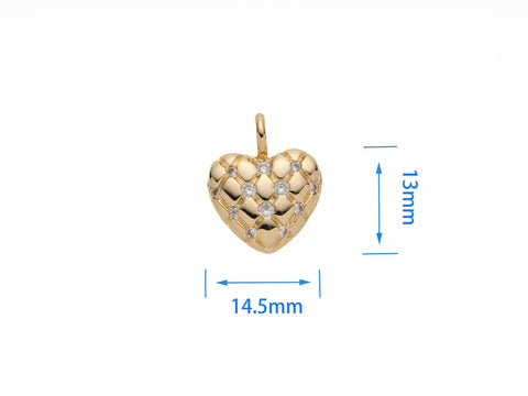 -18k Gold Micro Paved Puffed Heart Pendant, CZ Heart Pendant 3D Pendant, hollowed out heart Charm for Necklace or Earring Making, CPG1169