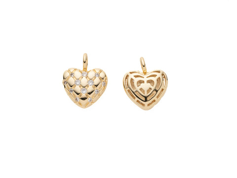 -18k Gold Micro Paved Puffed Heart Pendant, CZ Heart Pendant 3D Pendant, hollowed out heart Charm for Necklace or Earring Making, CPG1169