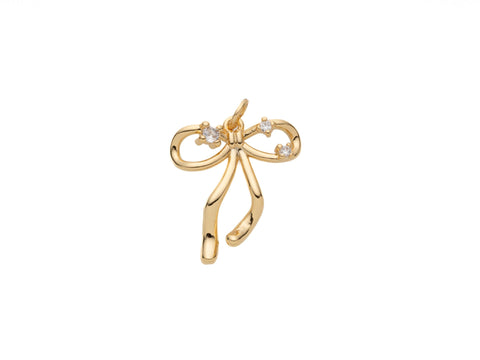 -18k Gold Bow Ribbon Charm, Set with CZ, Super Sparkly Gold Bow, CPG1170