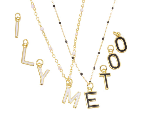 Gold Enamel Inlay Alphabet Letter Initial Charms,White And Black Enamel Initial Charm For Necklace Bracelet And Earrings,CPG1575