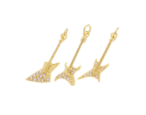 Electric Guitar Charm,Gold Guitar Charm With CZ,3 Styles Guitar charms For Necklace,Gift For A Guitar Player,CPG1566-CPG1583-CPG1584